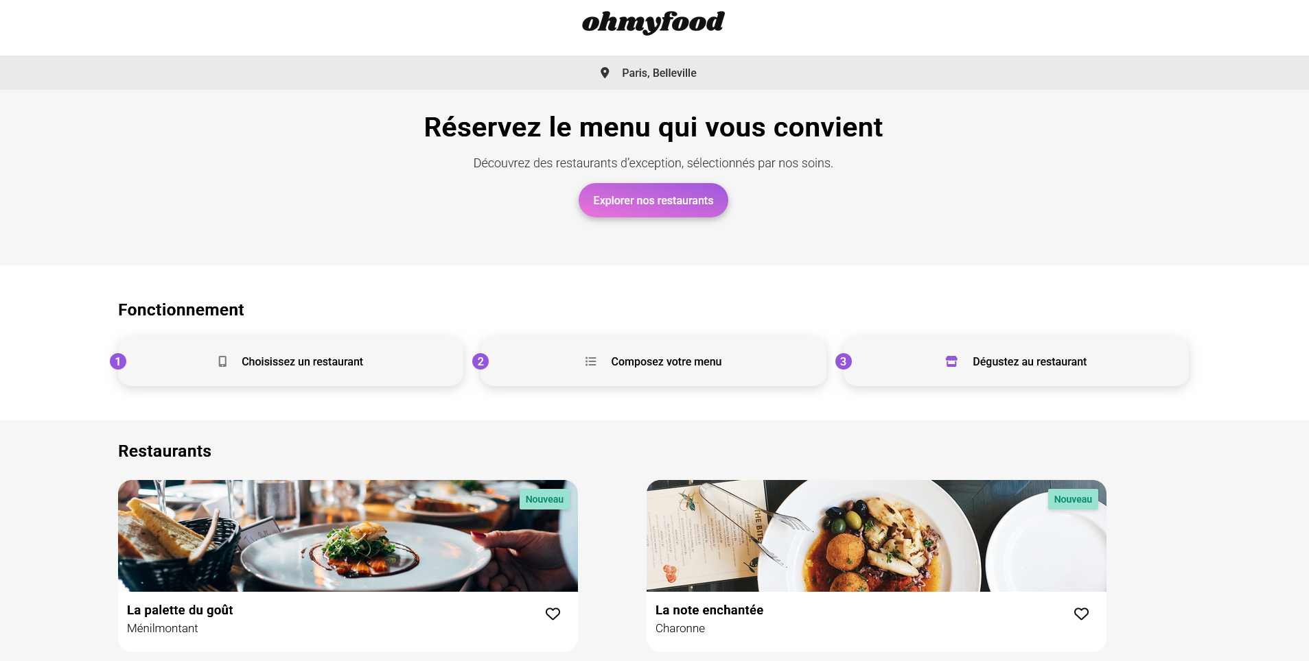 Aperçu du site vitrine OhMyFood